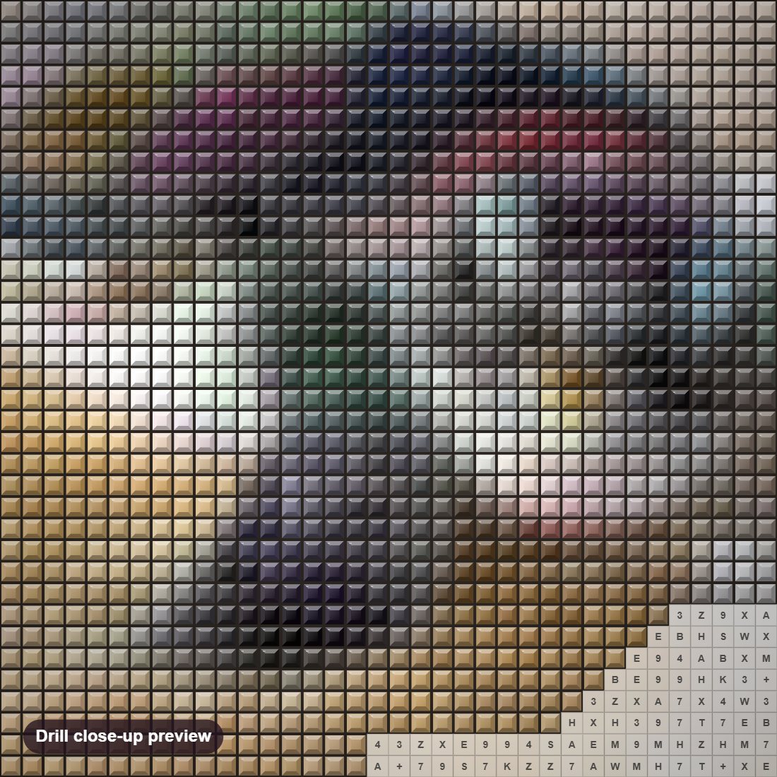 Close-up preview of the Baby Turtle diamond painting with square 5D drills and printed canvas symbols