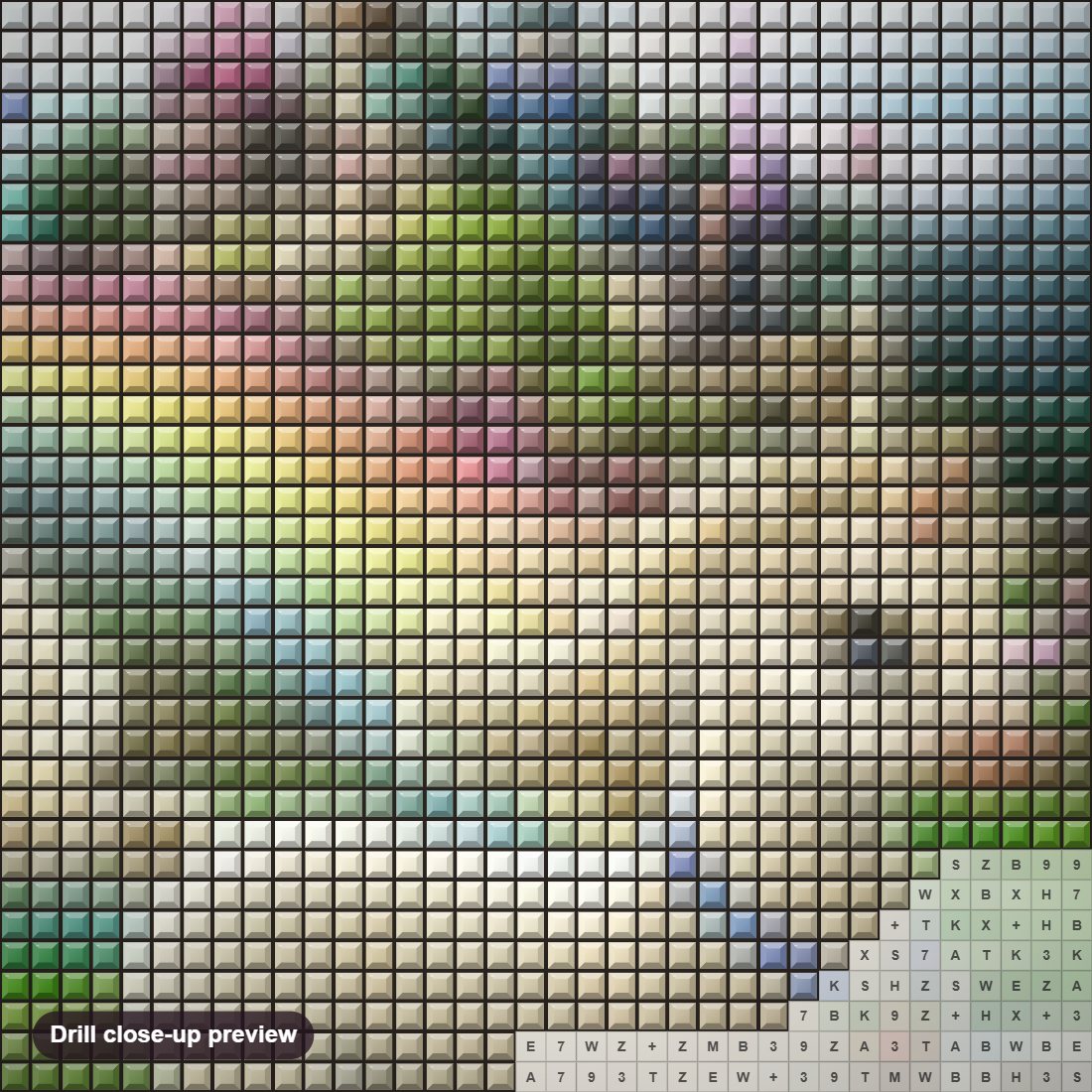 Close-up preview of the Baby Unicorn & Castle in Fantasy Land diamond painting with square 5D drills and printed canvas symbols
