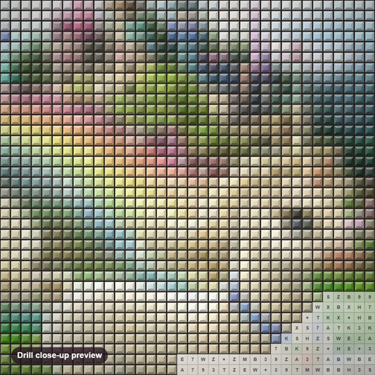 Close-up preview of the Baby Unicorn & Castle in Fantasy Land diamond painting with square 5D drills and printed canvas symbols