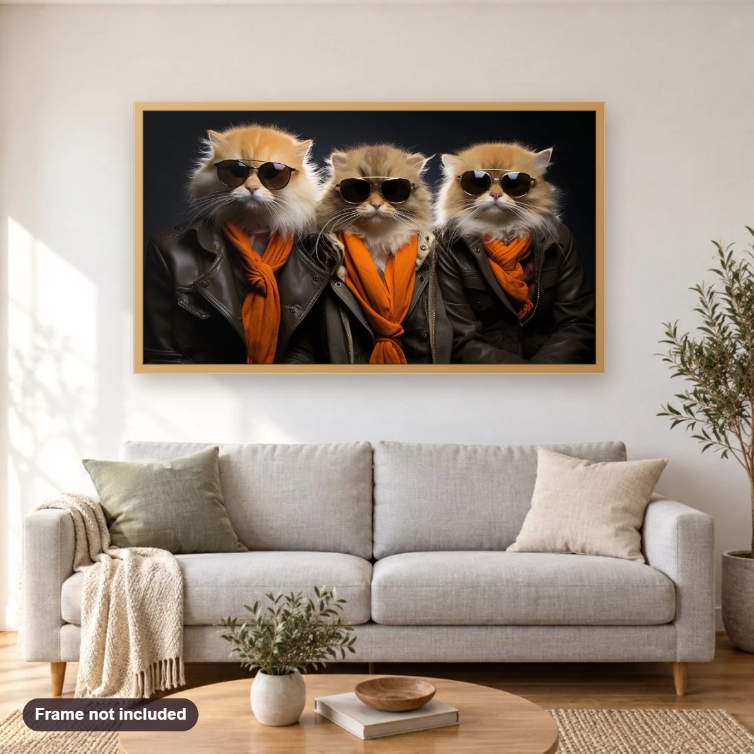 Back Benchers diamond painting shown framed on a living room wall above a sofa