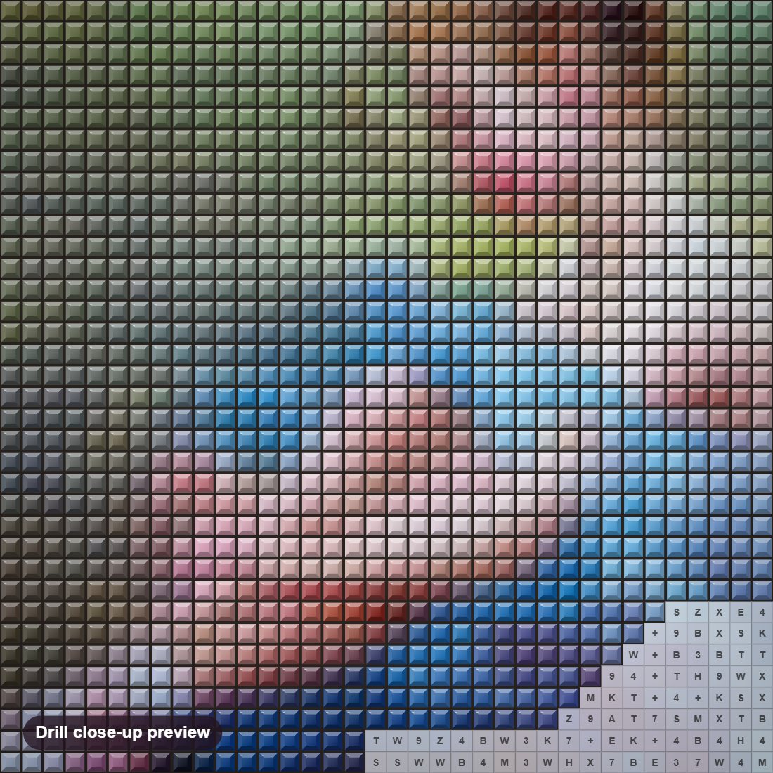 Close-up preview of the Ballet Dancer with Her Dog diamond painting with square 5D drills and printed canvas symbols