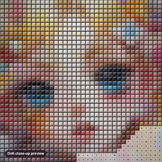 Close-up preview of the Barbie Doll diamond painting with square 5D drills and printed canvas symbols