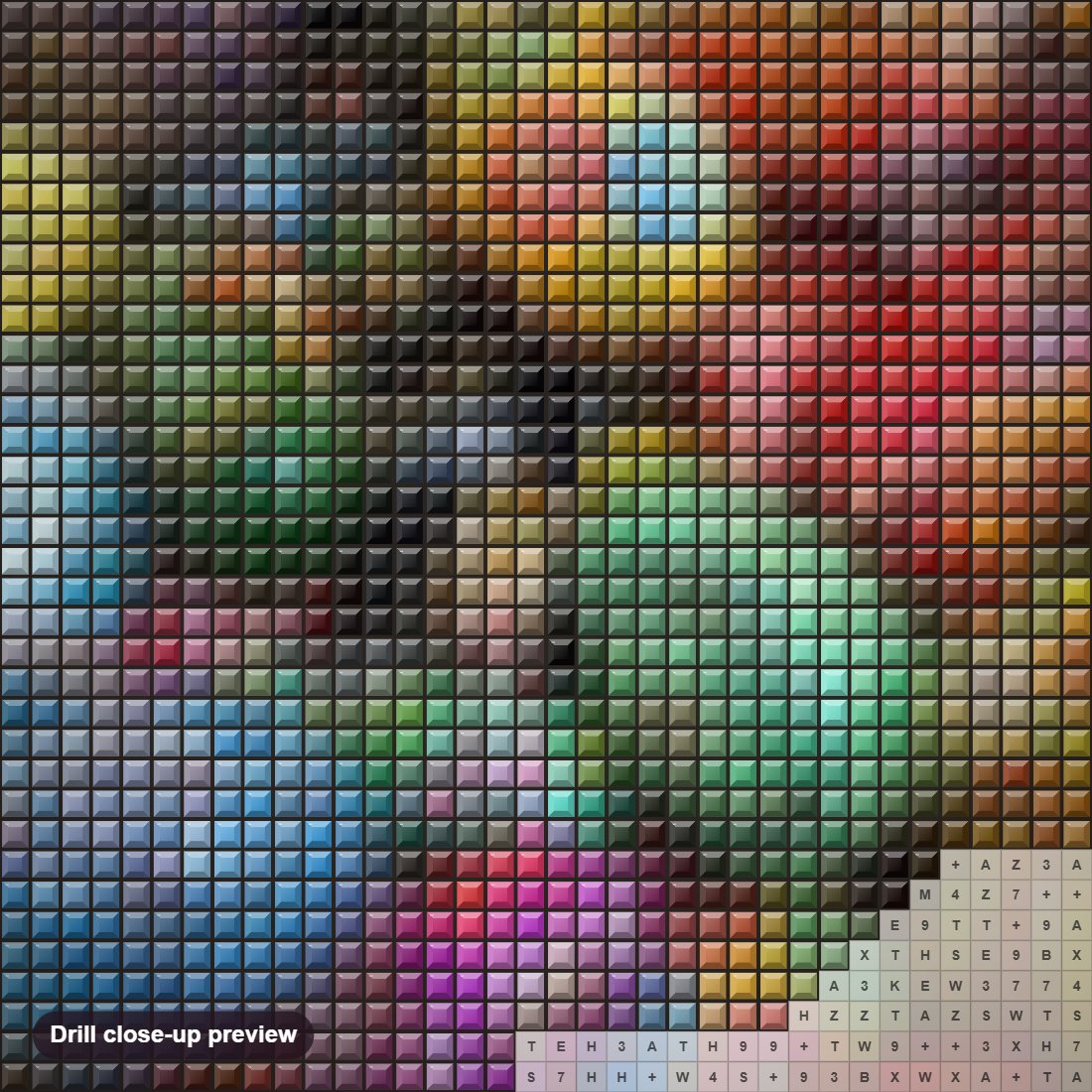 Close-up preview of the Basket full of Easter Eggs diamond painting with square 5D drills and printed canvas symbols