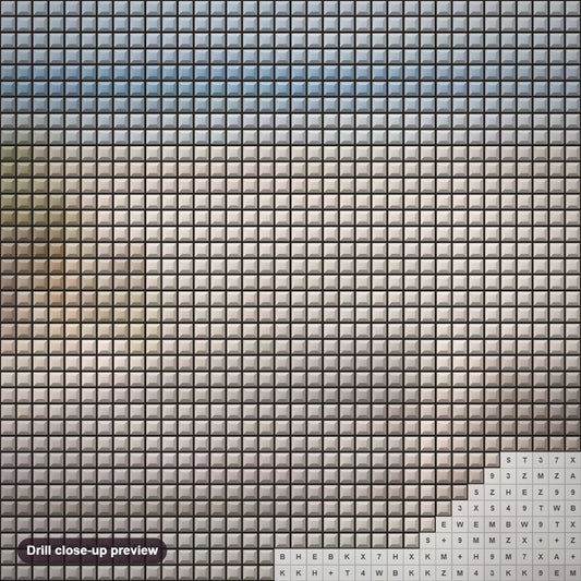 Close-up preview of the Beach Entrance diamond painting with square 5D drills and printed canvas symbols
