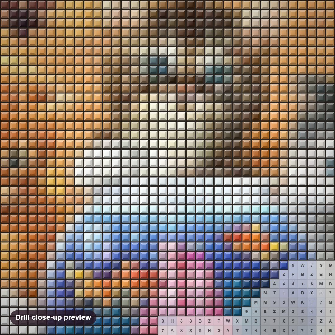 Close-up preview of the Cats & Fish diamond painting with square 5D drills and printed canvas symbols