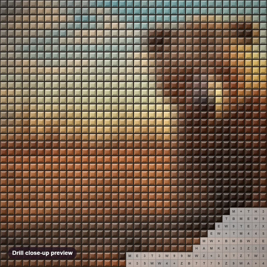 Close-up preview of the Bear in Desert diamond painting with square 5D drills and printed canvas symbols