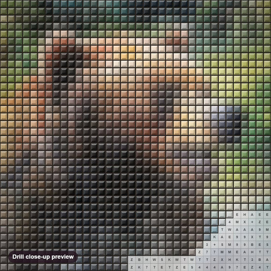 Close-up preview of the Bear on a Hunt diamond painting with square 5D drills and printed canvas symbols