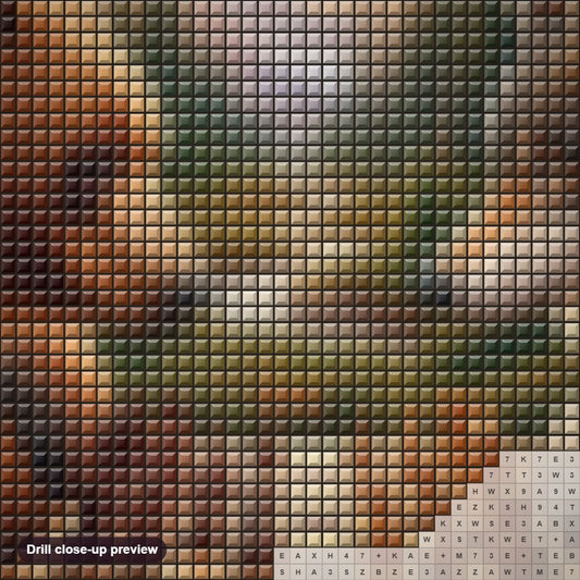 Close-up preview of the Bear & Wolf Playing Chess diamond painting with square 5D drills and printed canvas symbols