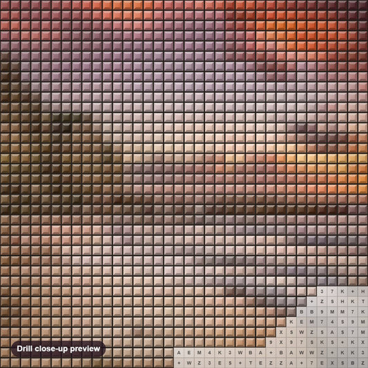 Close-up preview of the Beautiful Beach side Sunset diamond painting with square 5D drills and printed canvas symbols