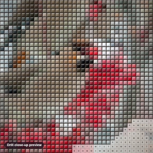 Close-up preview of the Beautiful Birds diamond painting with square 5D drills and printed canvas symbols