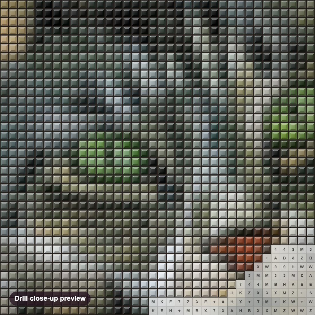 Close-up preview of the Beautiful Cat with Green Eyes diamond painting with square 5D drills and printed canvas symbols