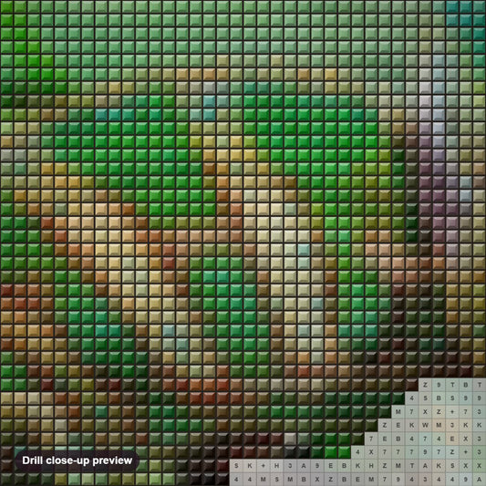 Close-up preview of the Beautiful Chameleon diamond painting with square 5D drills and printed canvas symbols