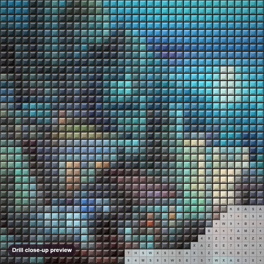 Close-up preview of the Beautiful City View at Night diamond painting with square 5D drills and printed canvas symbols