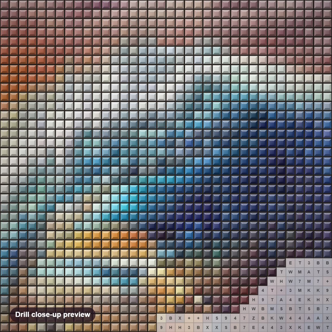 Close-up preview of the Beautiful Dolphins diamond painting with square 5D drills and printed canvas symbols