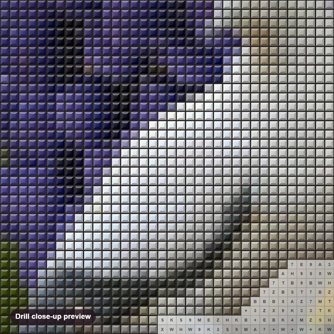 Close-up preview of the Beautiful Dove & Bunch of Grapes diamond painting with square 5D drills and printed canvas symbols