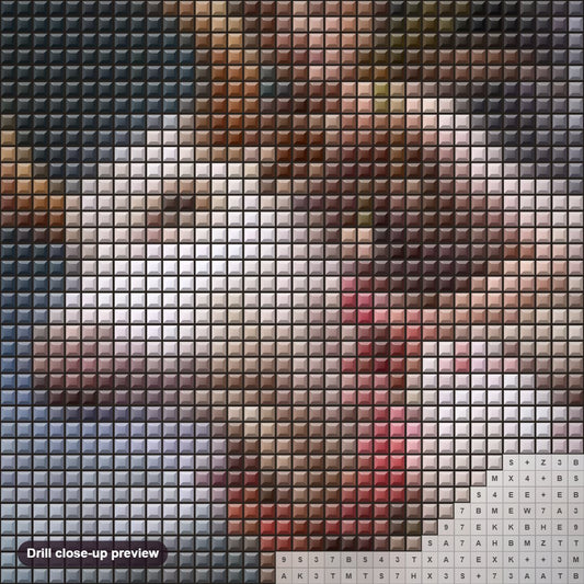 Close-up preview of the Beautiful Girl Riding the Cow diamond painting with square 5D drills and printed canvas symbols