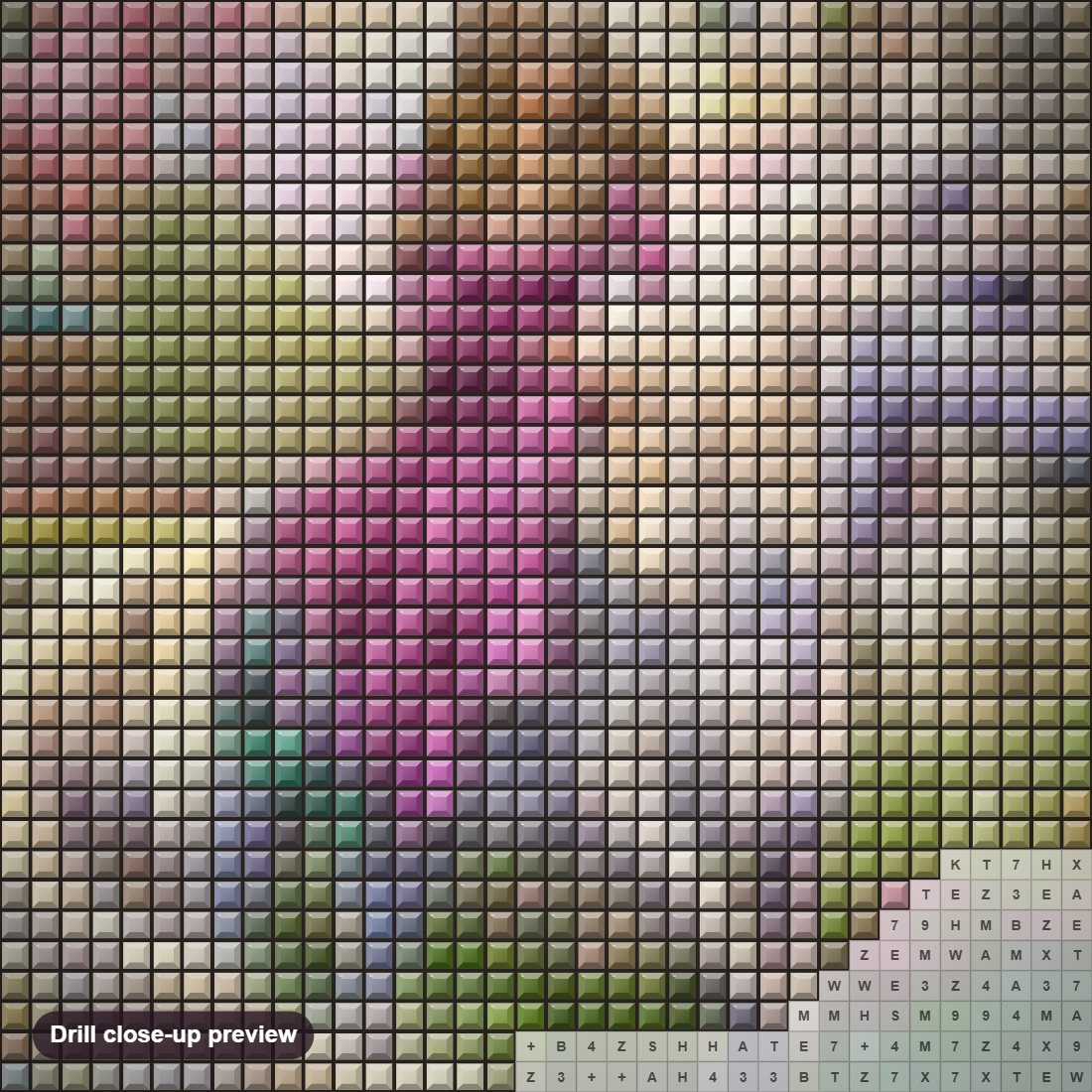 Close-up preview of the Beautiful Girl Riding the Unicorn diamond painting with square 5D drills and printed canvas symbols