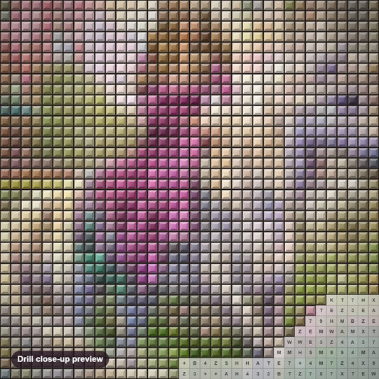 Close-up preview of the Beautiful Girl Riding the Unicorn diamond painting with square 5D drills and printed canvas symbols