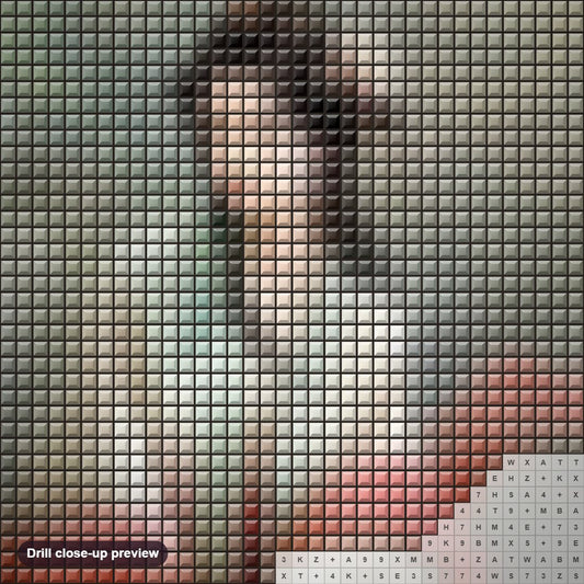 Close-up preview of the Beautiful Japanese Lady diamond painting with square 5D drills and printed canvas symbols