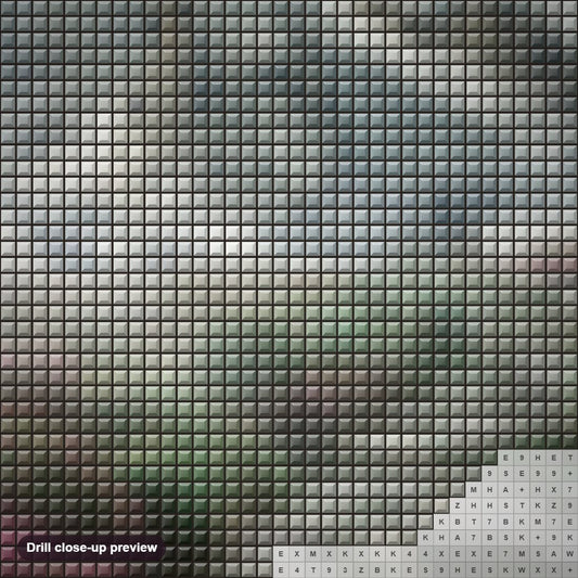 Close-up preview of the Beautiful Pathway to Mountains diamond painting with square 5D drills and printed canvas symbols