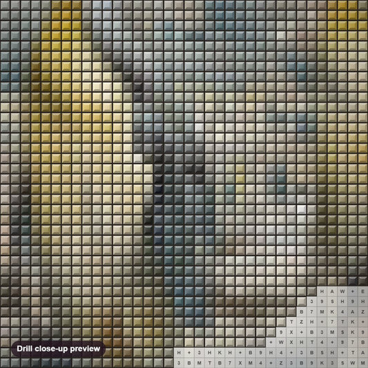 Close-up preview of the Beautiful Penguins diamond painting with square 5D drills and printed canvas symbols
