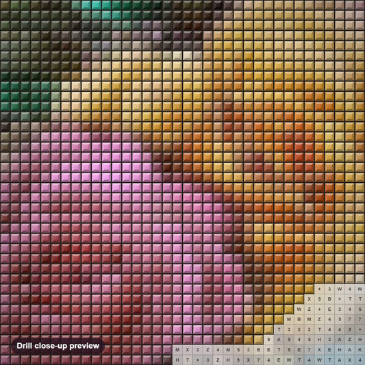 Close-up preview of the Beautiful Pink & Yellow Rose diamond painting with square 5D drills and printed canvas symbols