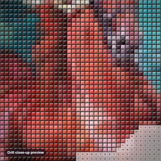 Close-up preview of the Beautiful Red Horse diamond painting with square 5D drills and printed canvas symbols