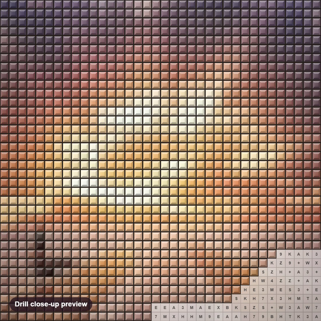 Close-up preview of the Beautiful Sunrise & Clouds diamond painting with square 5D drills and printed canvas symbols