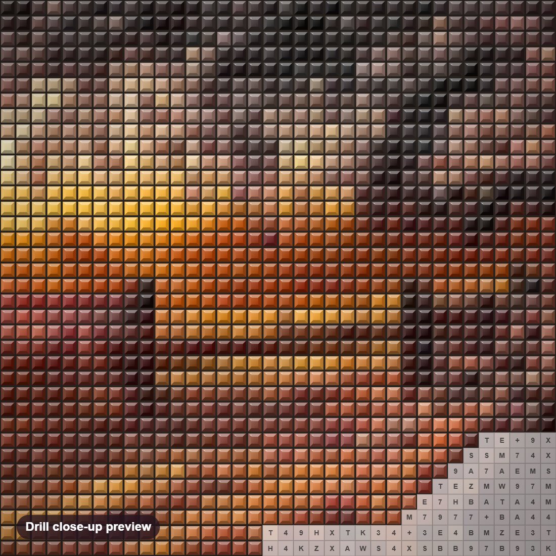 Close-up preview of the Beautiful Sunrise diamond painting with square 5D drills and printed canvas symbols