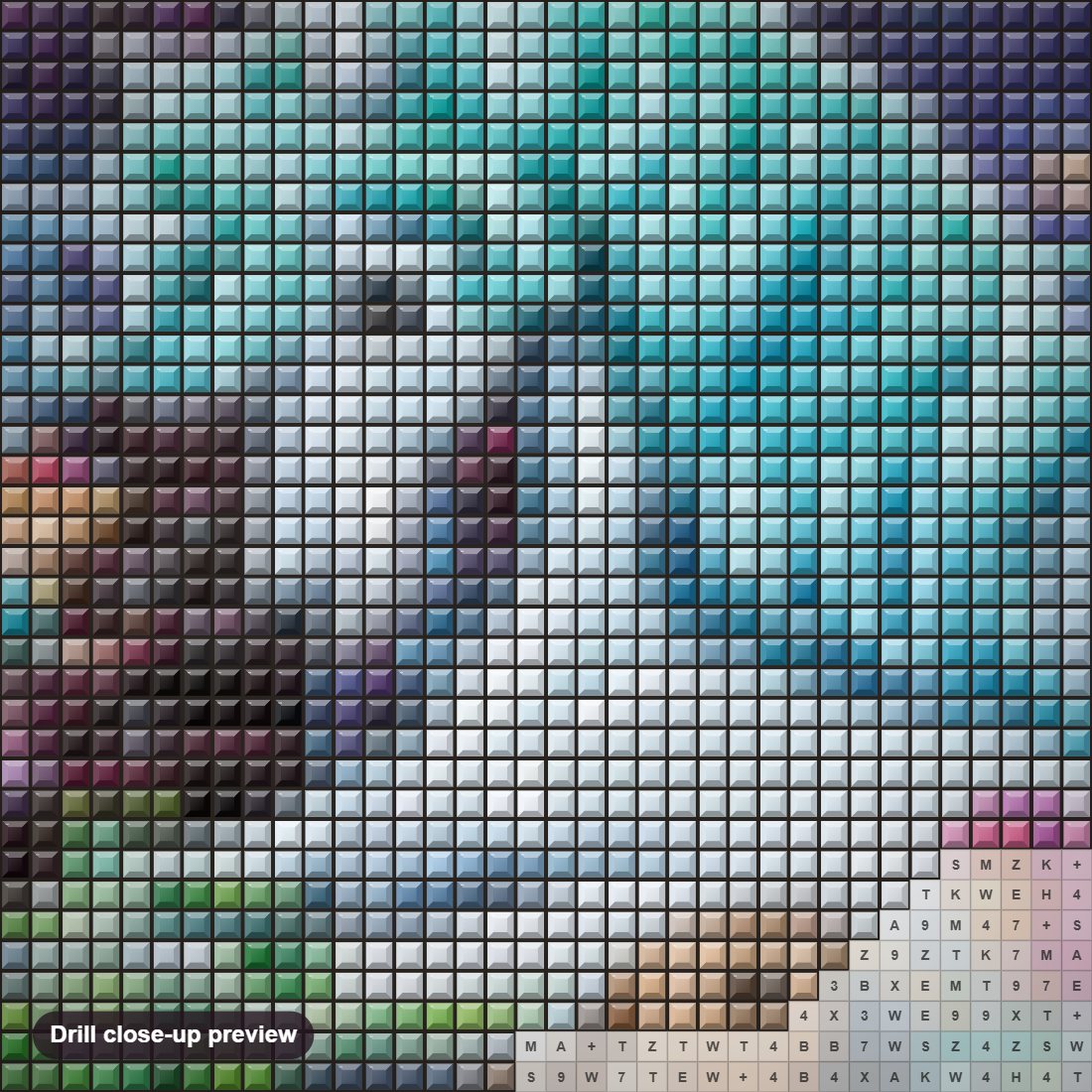 Close-up preview of the Beautiful Unicorn & Little Fairies diamond painting with square 5D drills and printed canvas symbols