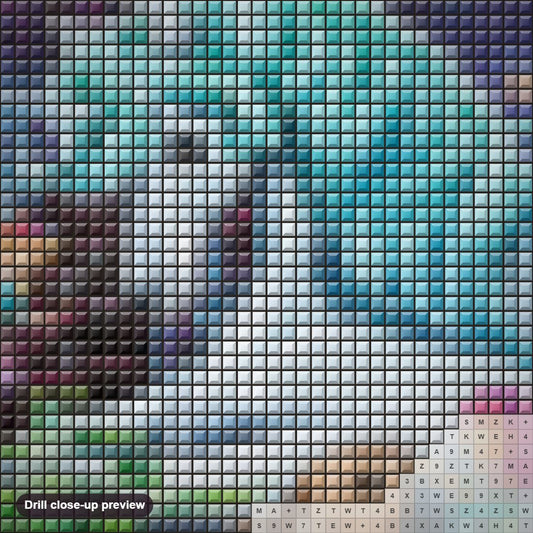 Close-up preview of the Beautiful Unicorn & Little Fairies diamond painting with square 5D drills and printed canvas symbols