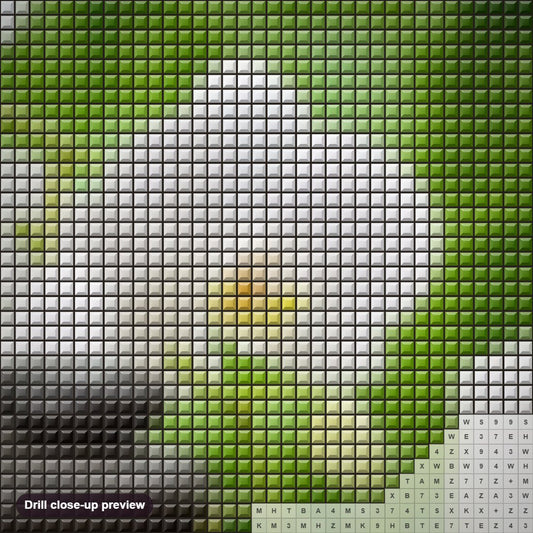 Close-up preview of the Beautiful White Flowers & Candles diamond painting with square 5D drills and printed canvas symbols