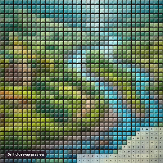 Close-up preview of the Beautiful Landscape diamond painting with square 5D drills and printed canvas symbols