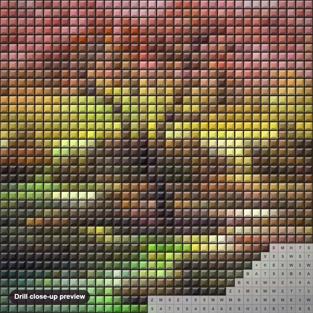 Close-up preview of the Beauty Blossoms diamond painting with square 5D drills and printed canvas symbols