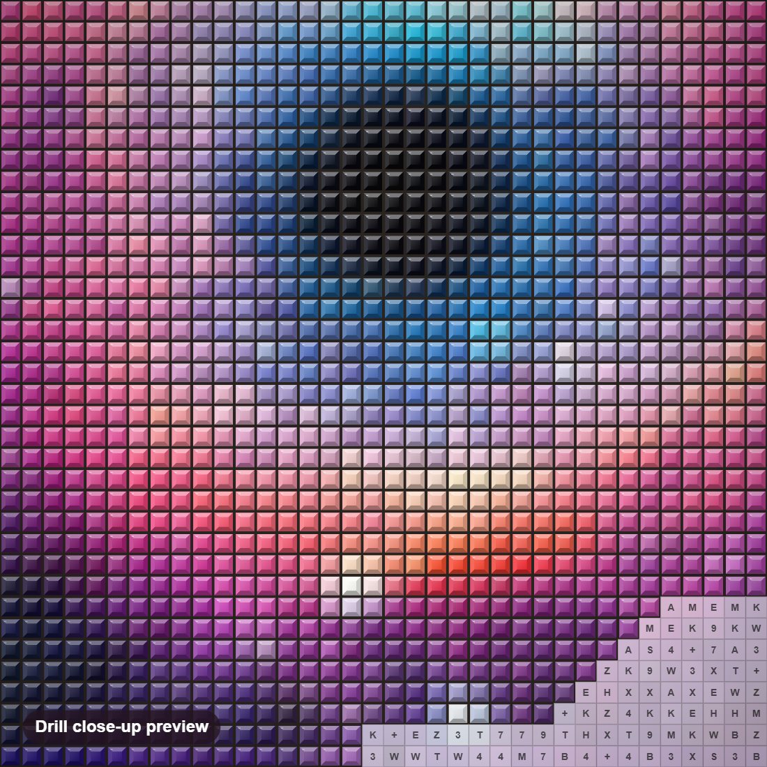 Close-up preview of the Believe in the Universe diamond painting with square 5D drills and printed canvas symbols