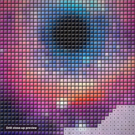 Close-up preview of the Believe in the Universe diamond painting with square 5D drills and printed canvas symbols