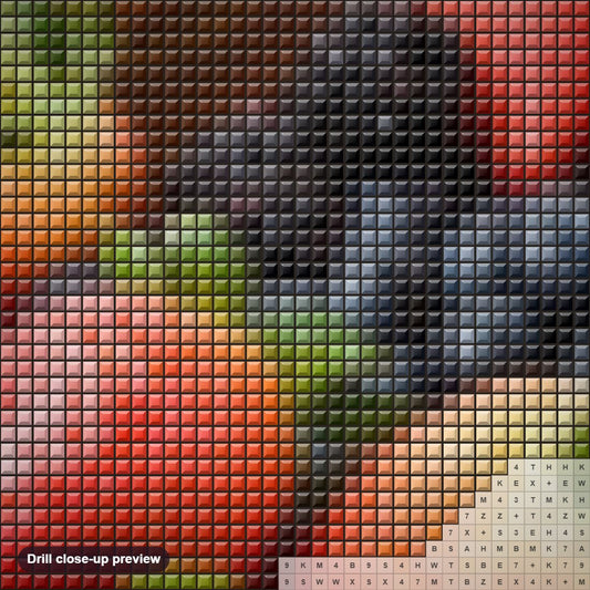 Close-up preview of the Berries diamond painting with square 5D drills and printed canvas symbols