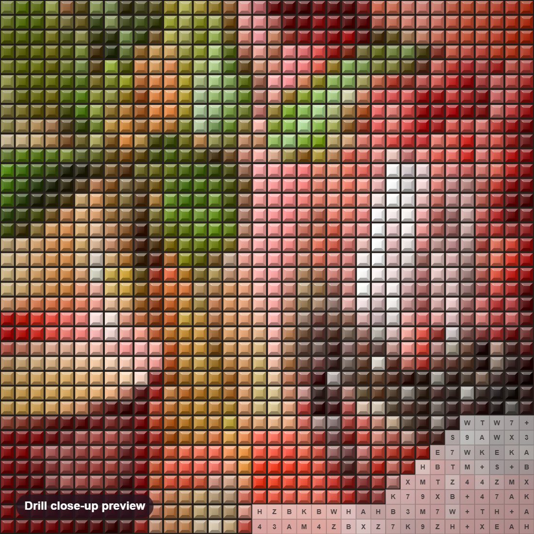 Close-up preview of the Berries & Morning Tea diamond painting with square 5D drills and printed canvas symbols