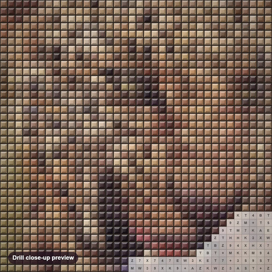 Close-up preview of the Bhagya diamond painting with square 5D drills and printed canvas symbols