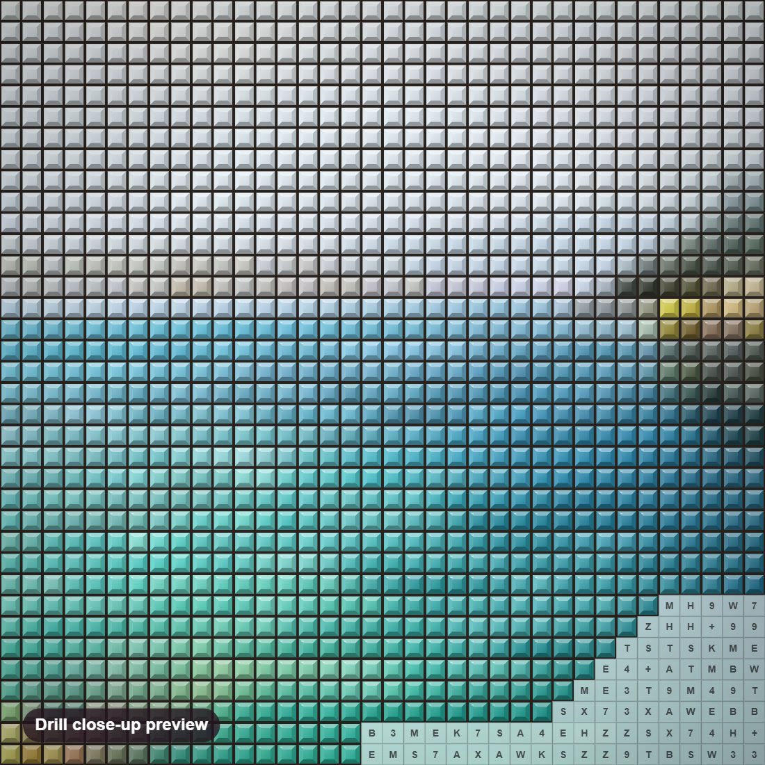 Close-up preview of the Big Bear Lake diamond painting with square 5D drills and printed canvas symbols