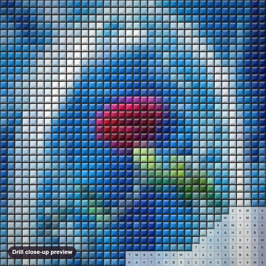 Close-up preview of the Big Beautiful Rose diamond painting with square 5D drills and printed canvas symbols