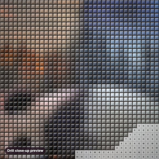 Close-up preview of the Big Fat Panda diamond painting with square 5D drills and printed canvas symbols