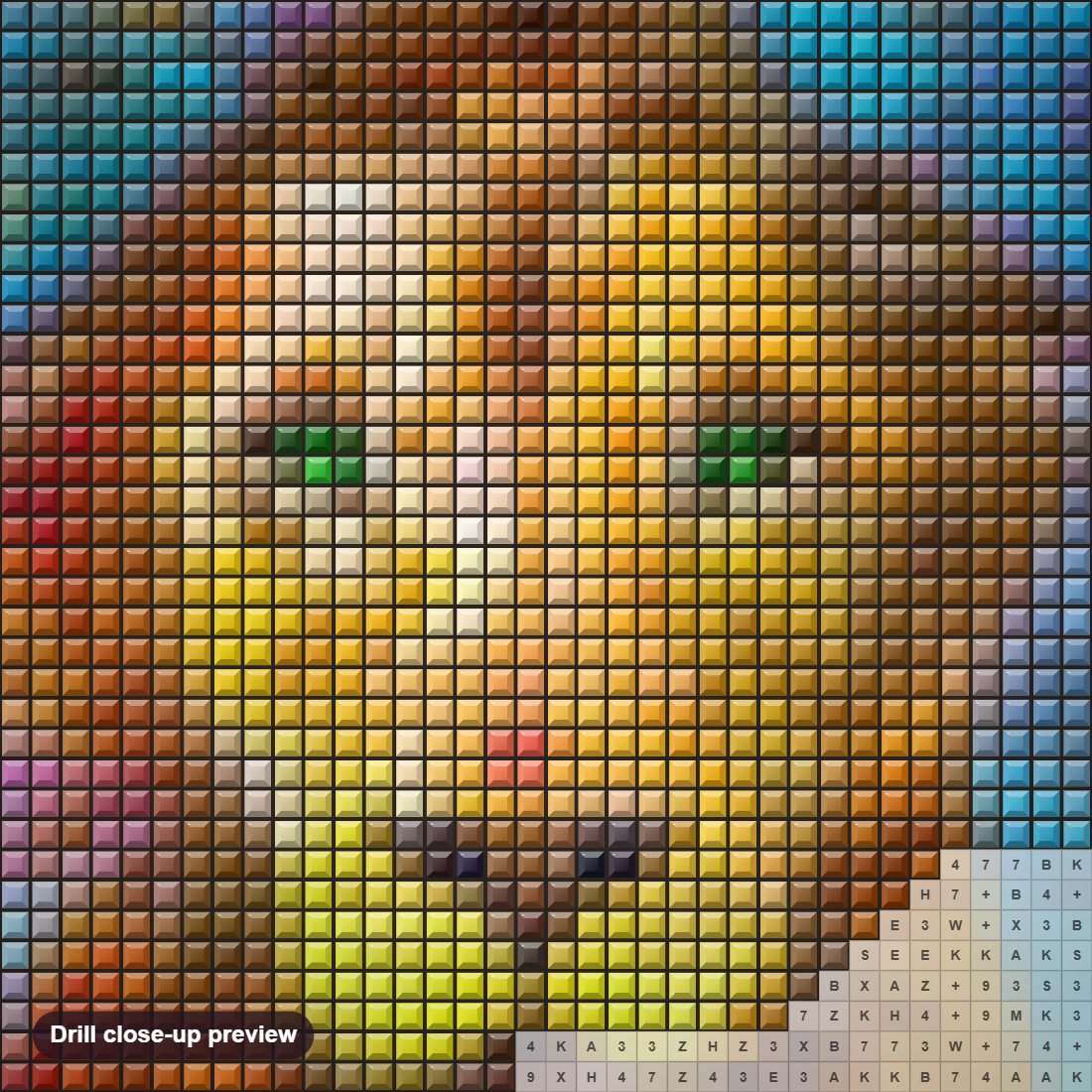 Close-up preview of the Big Lion with Colorful Hair diamond painting with square 5D drills and printed canvas symbols