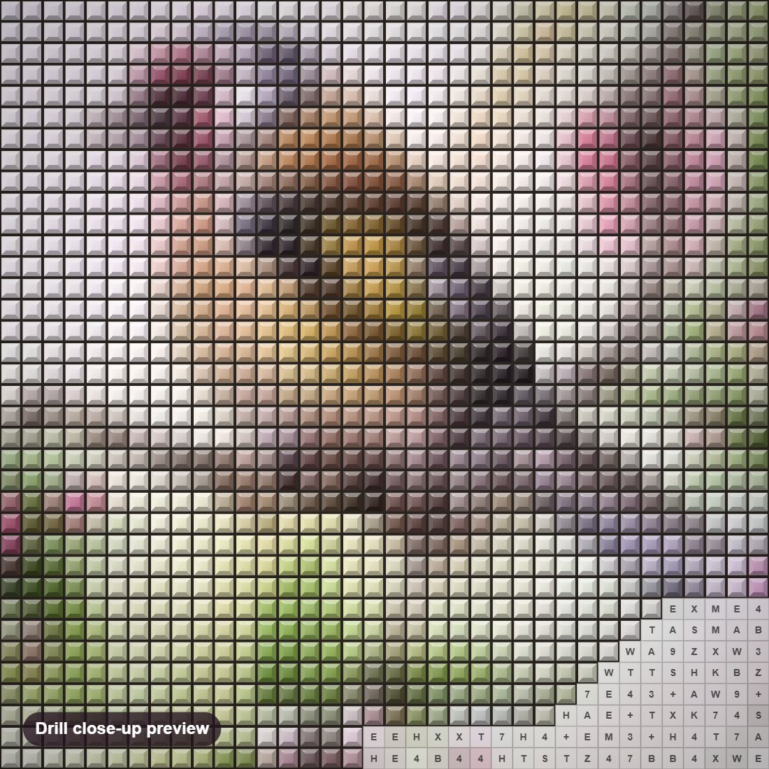 Close-up preview of the Bird Sitting on Pink Floral Branch diamond painting with square 5D drills and printed canvas symbols