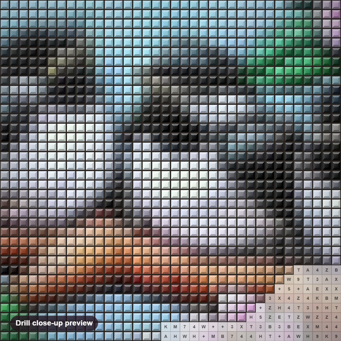 Close-up preview of the Birds Babies & Flowers diamond painting with square 5D drills and printed canvas symbols