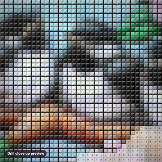 Close-up preview of the Birds Babies & Flowers diamond painting with square 5D drills and printed canvas symbols