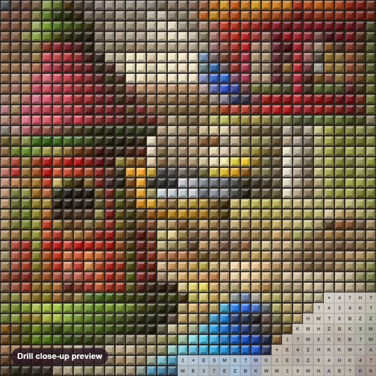 Close-up preview of the Birds Colony diamond painting with square 5D drills and printed canvas symbols