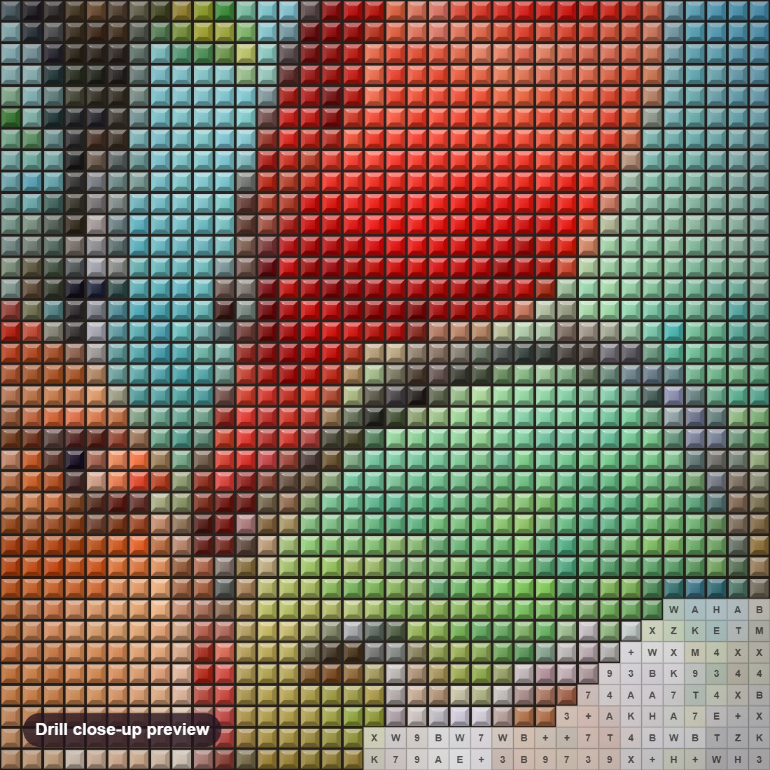 Close-up preview of the Birds On Flower Gate diamond painting with square 5D drills and printed canvas symbols