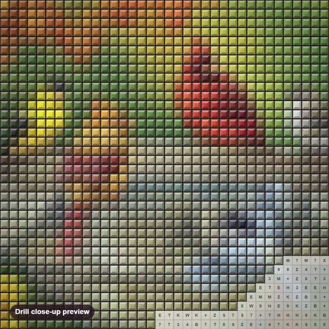Close-up preview of the Birds On The Fountain diamond painting with square 5D drills and printed canvas symbols
