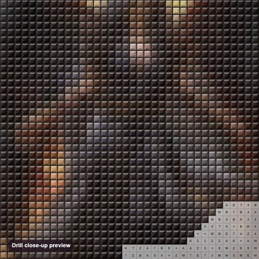 Close-up preview of the Black Angel diamond painting with square 5D drills and printed canvas symbols